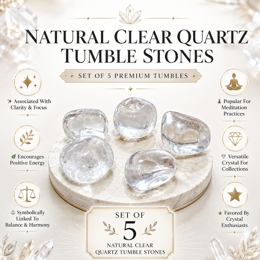 Natural Clear Quartz Tumble Stones | Set of 5 Premium Clear Quartz Crystal Tumbled Stones | Clarity & Energy Amplification Healing Crystals