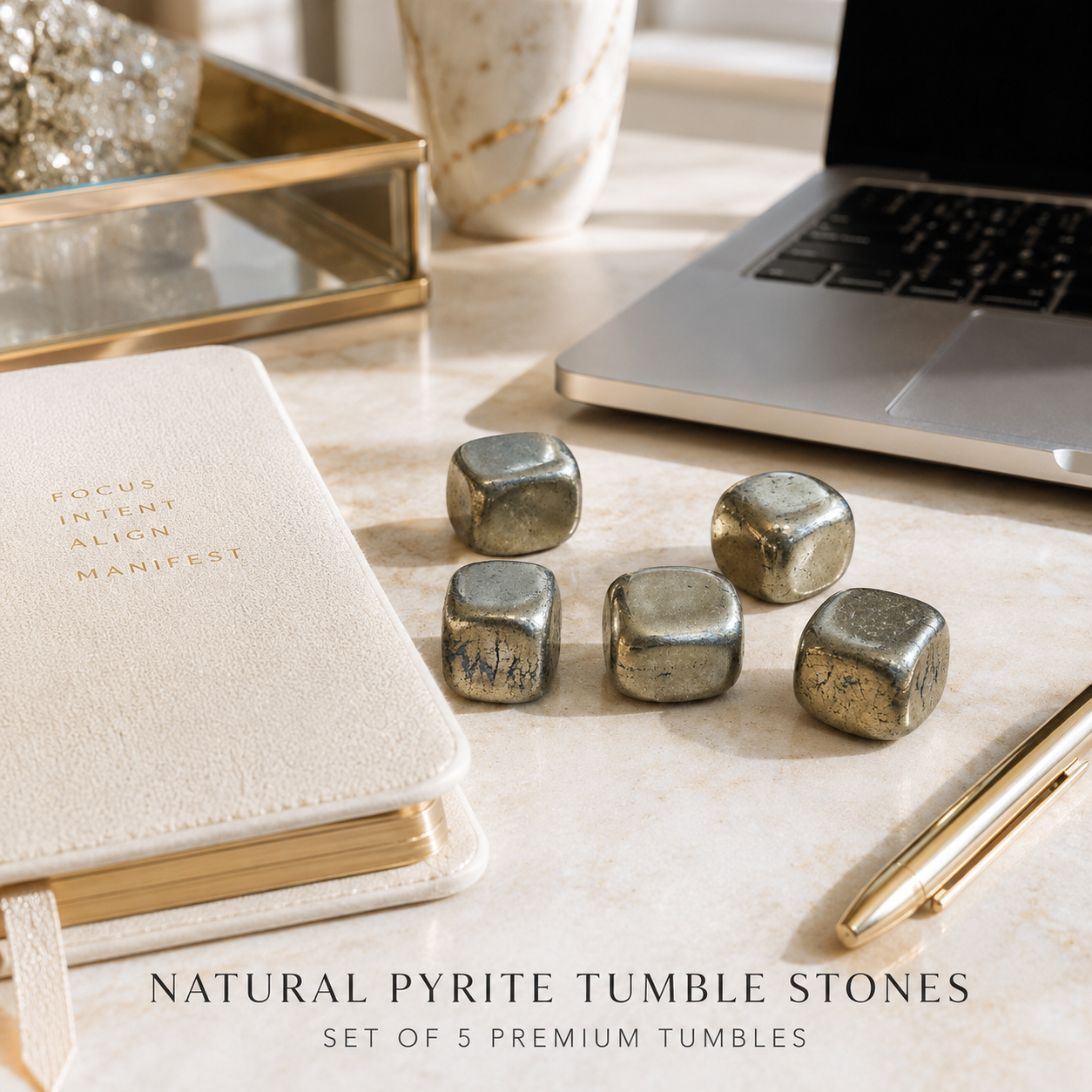 Natural Pyrite Tumble Stones | Set of 5 Premium Pyrite Crystal Tumbled Stones | Healing Crystal for Prosperity & Energy