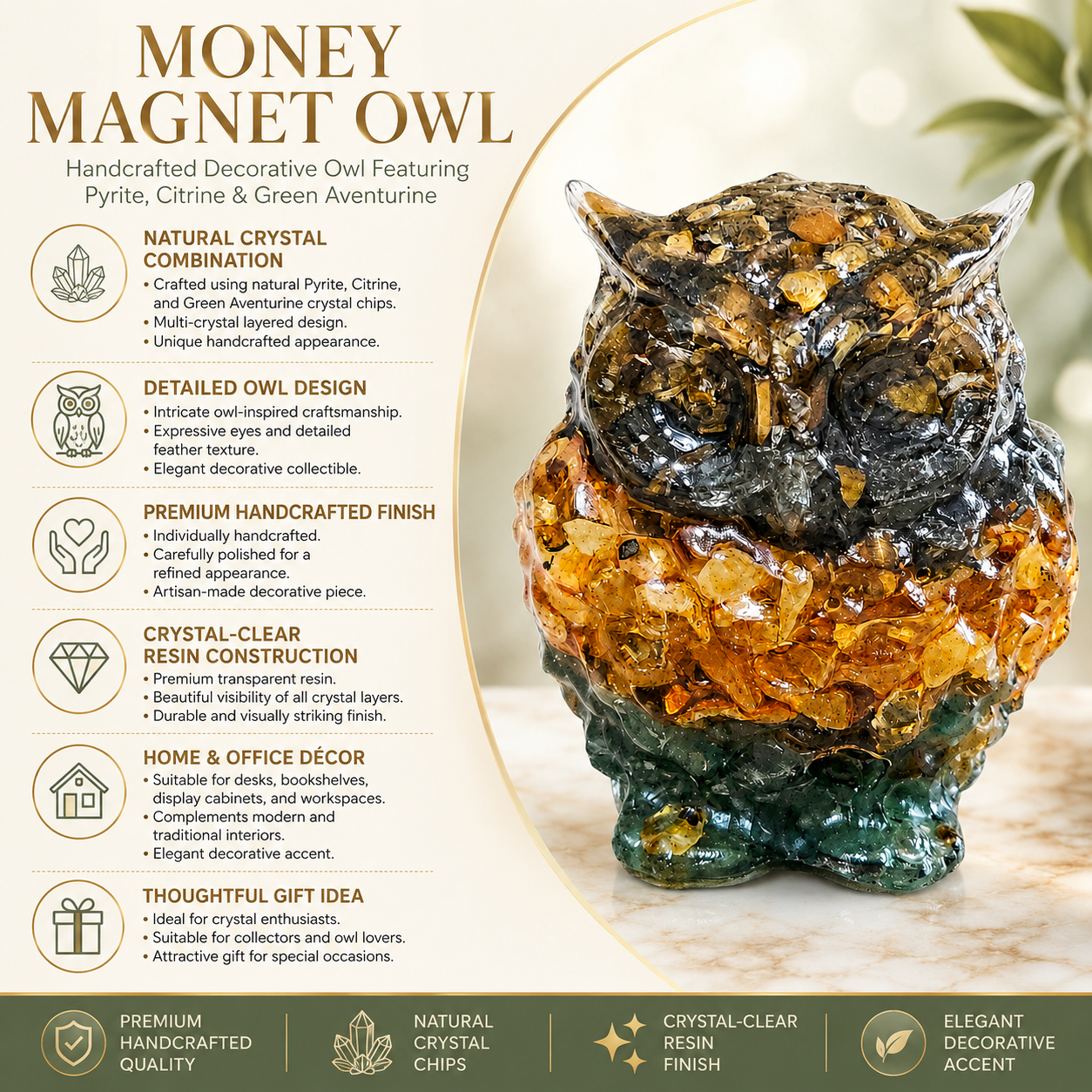 Money Magnet Owl – Handcrafted Crystal Owl