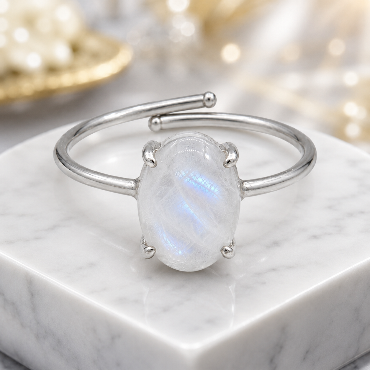 Natural Moonstone Adjustable Ring | Handmade Crystal Gemstone Ring | Healing Crystal Jewelry
