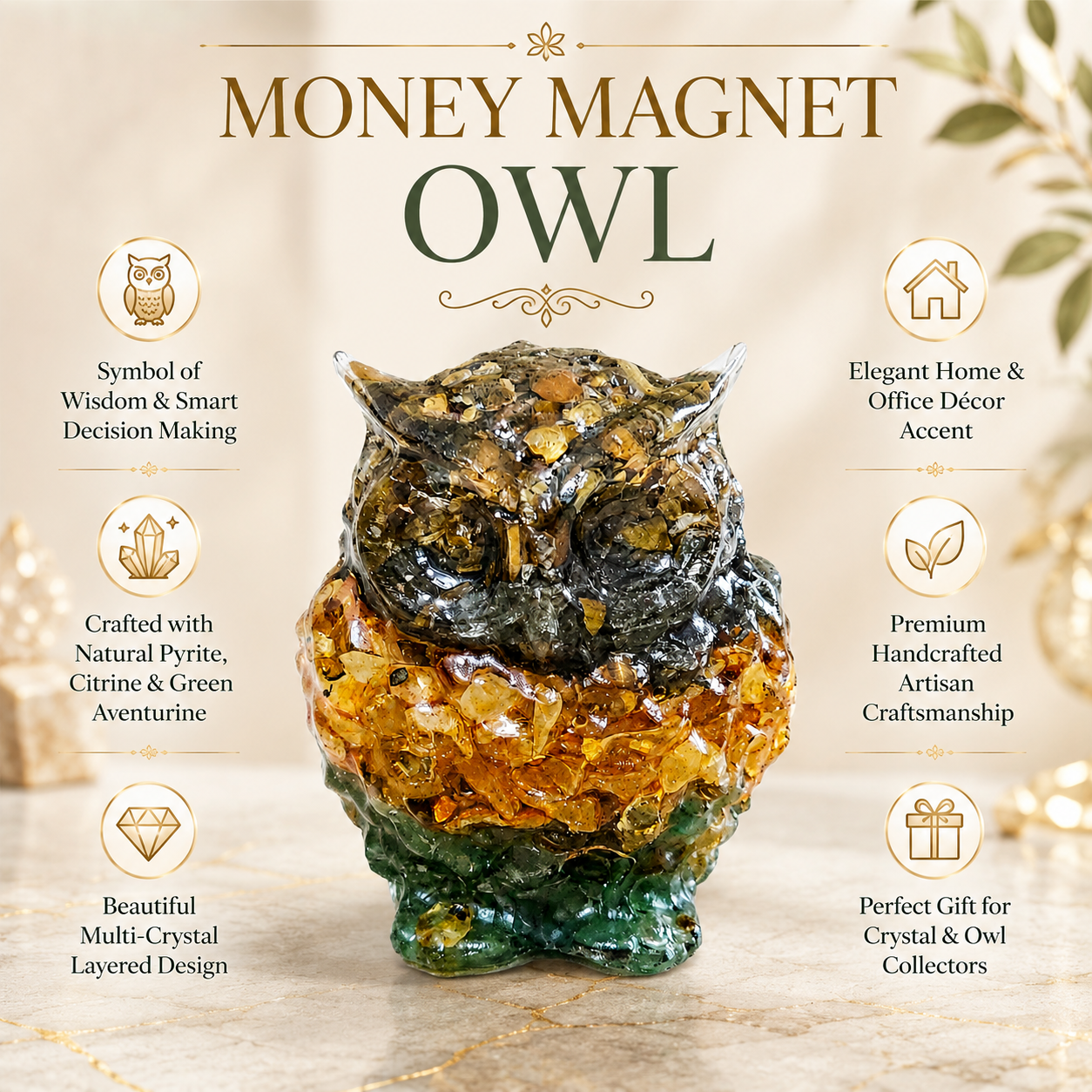 Money Magnet Owl – Handcrafted Crystal Owl