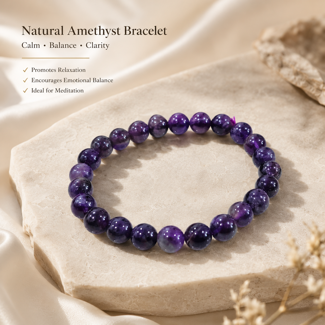 Natural Amethyst Bracelet 8mm - Certified Crystal Bracelet