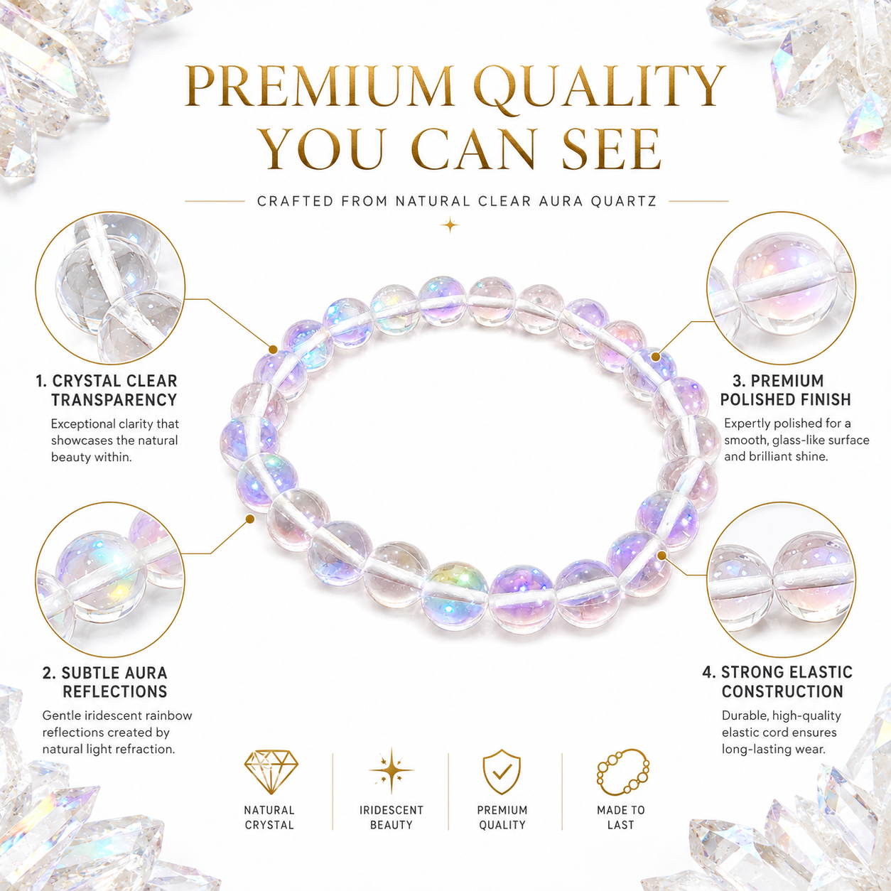 Natural Clear Aura Quartz Bracelet 8mm