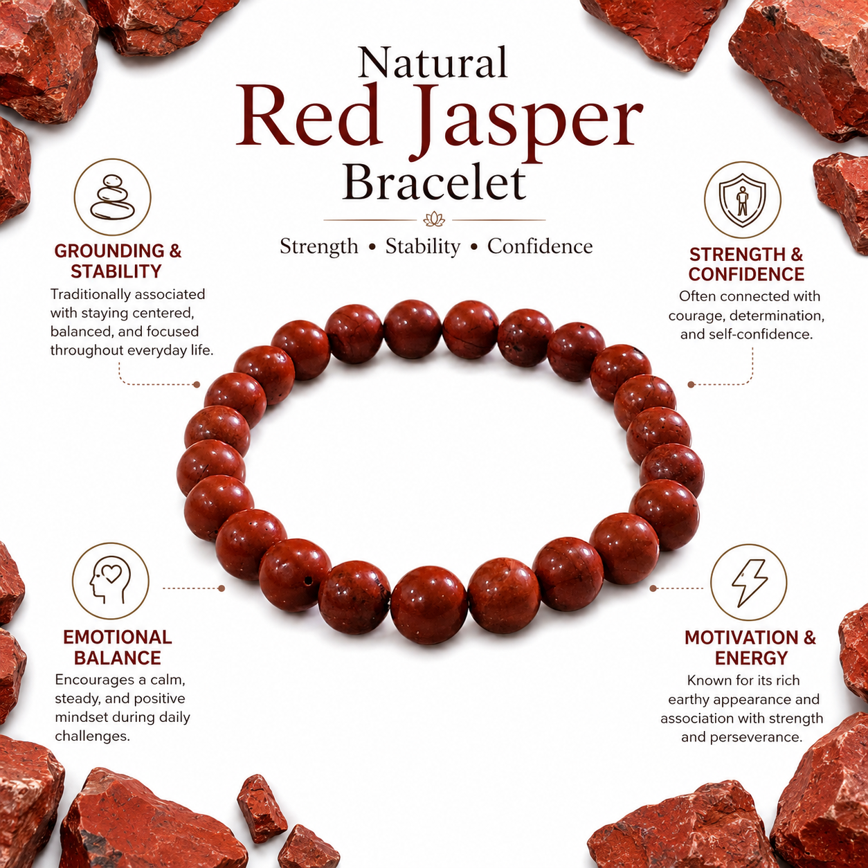 Natural Red Jasper Bracelet 8mm