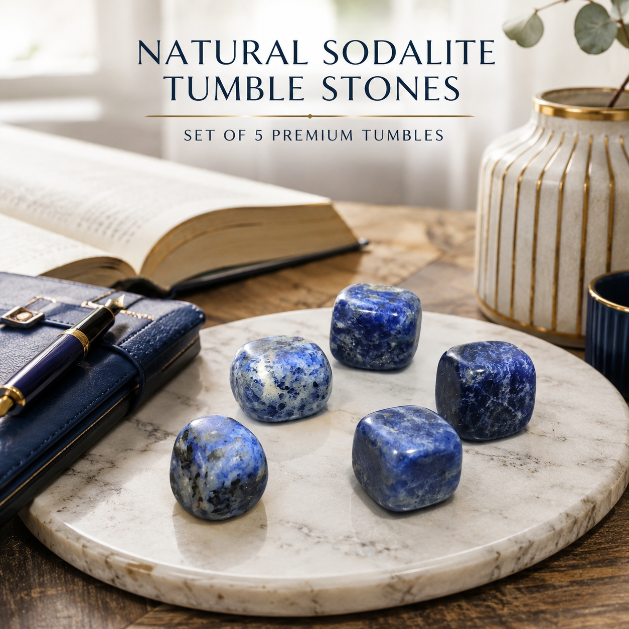 Natural Sodalite Tumble Stones | Set of 5 Premium Sodalite Crystal Tumbled Stones | Communication, Intuition & Inner Peace Healing Crystals