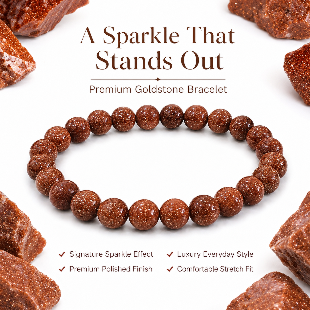 Red Goldstone Bracelet 8mm | Certified Success, Ambition & Positive Energy Crystal Bracelet