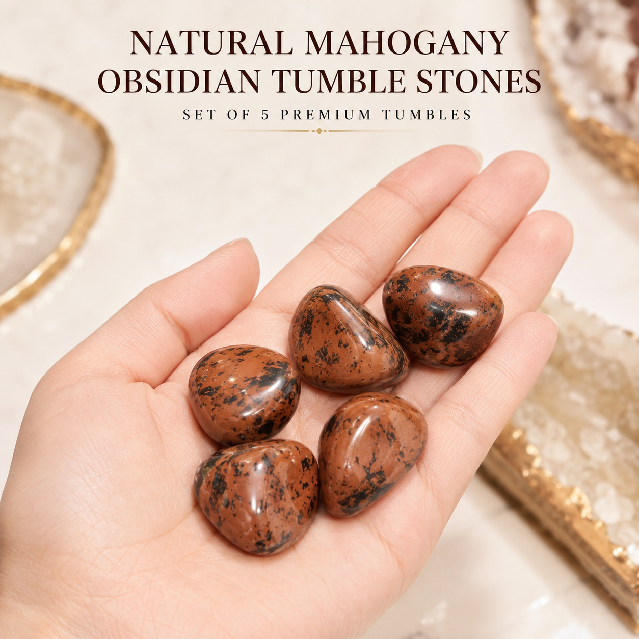 Natural Mahogany Obsidian Tumble Stones | Set of 5 Premium Polished Mahogany Obsidian Crystals | Grounding, Strength & Protection Stones