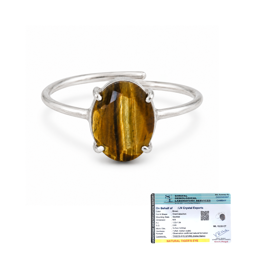 Natural Tiger Eye Adjustable Ring | Handmade Tiger Eye Gemstone Ring | Healing Crystal Jewelry