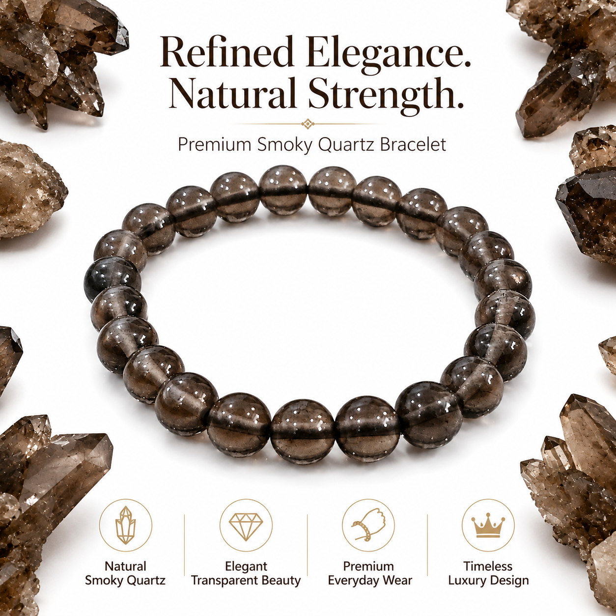 Natural Smoky Quartz Bracelet 8mm