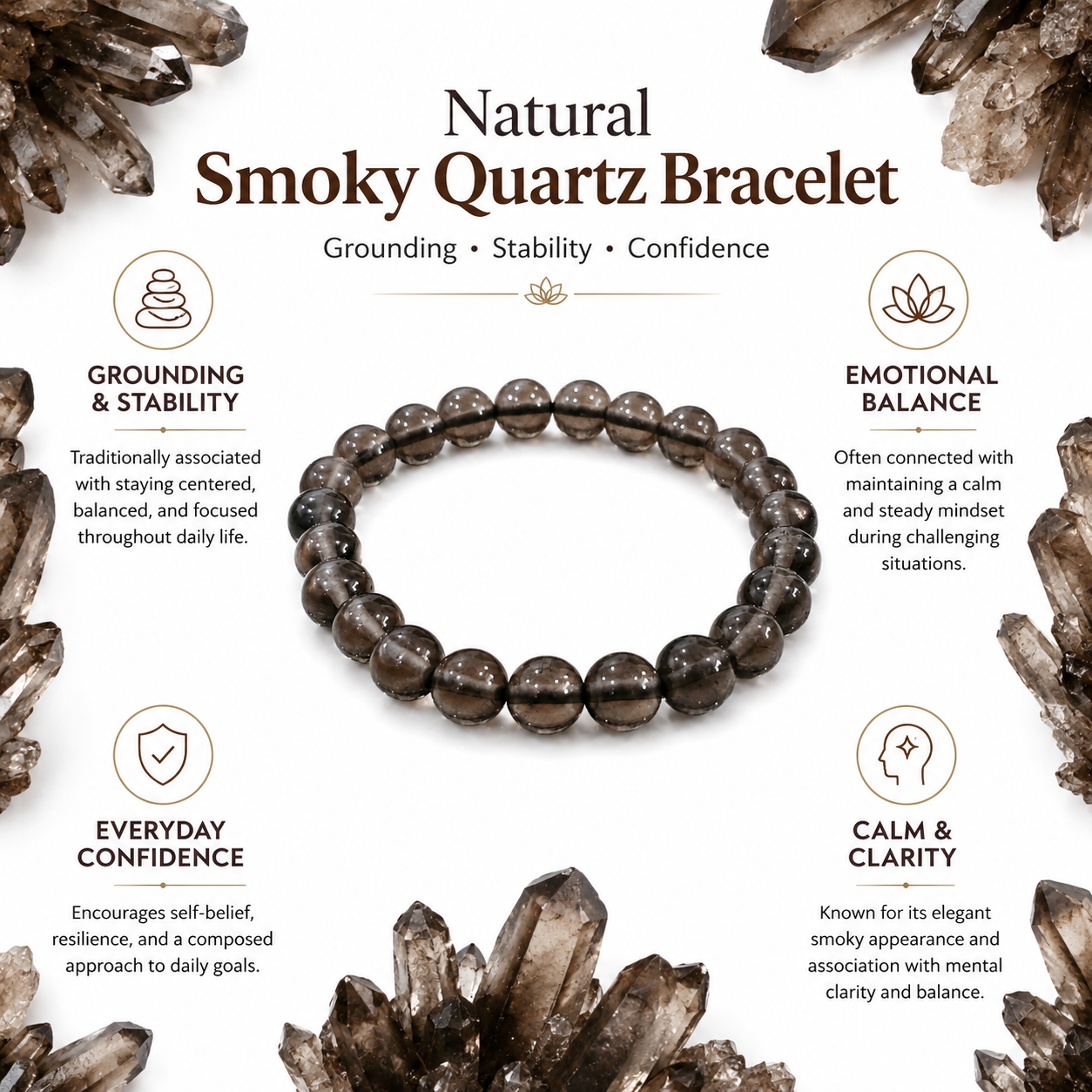 Natural Smoky Quartz Bracelet 8mm