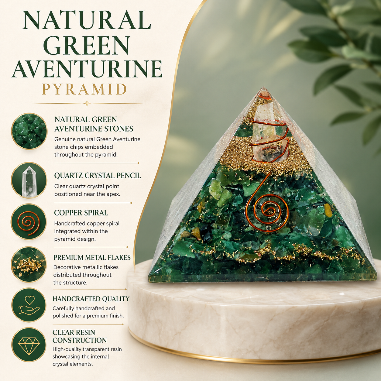 Natural Green Jade Orgonite Pyramid