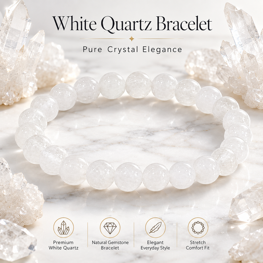 Natural White Quartz Bracelet – Clarity, Balance & Positive Energy Crystal Bracelet