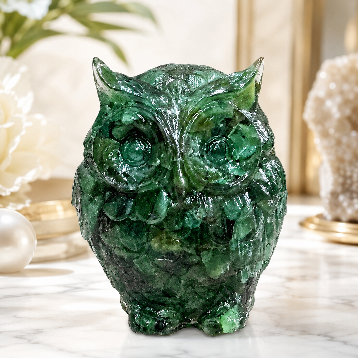 Natural Green Aventurine Owl – Handcrafted Crystal Owl