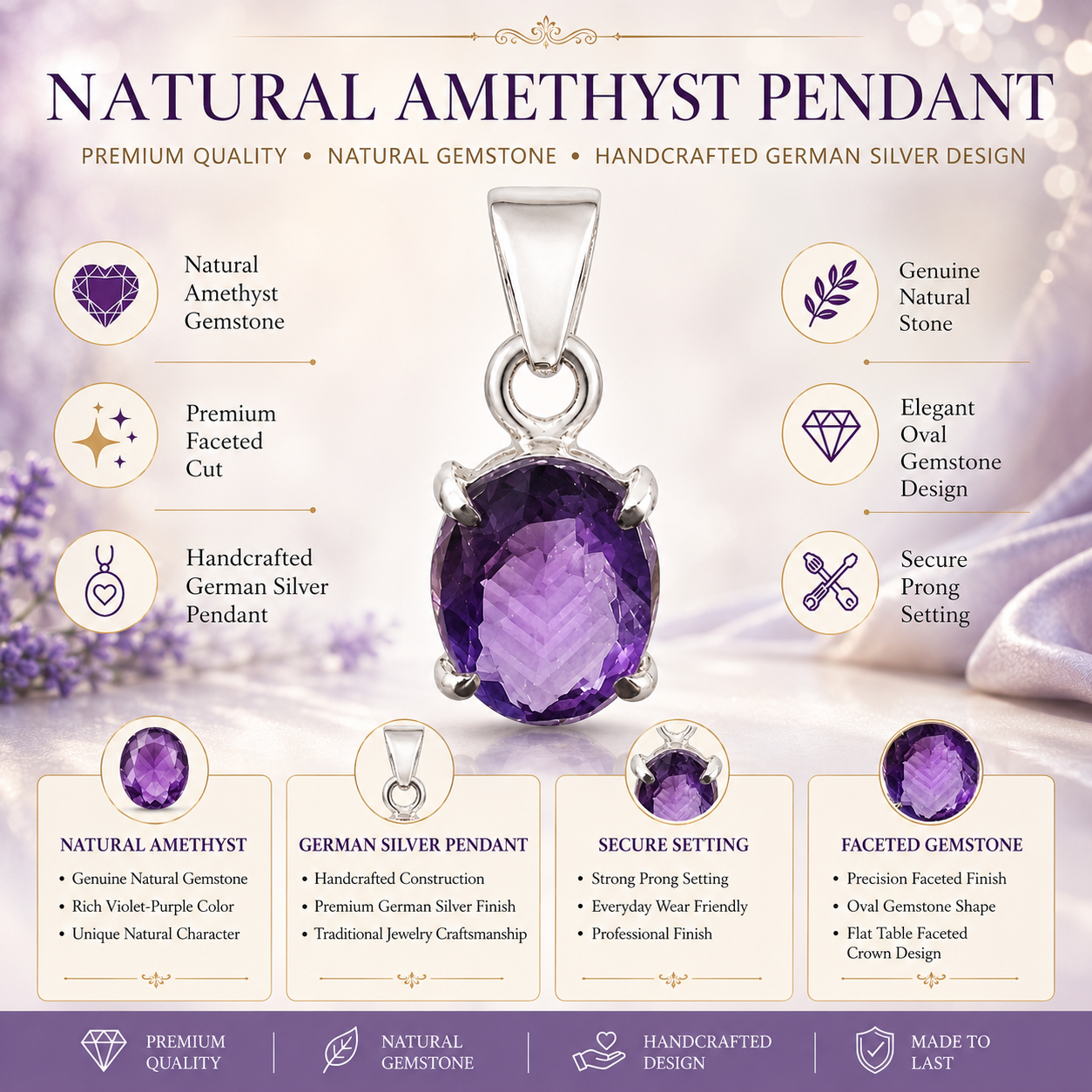 Natural Amethyst Pendant | Handmade Amethyst Gemstone Pendant | Healing Crystal Jewelry