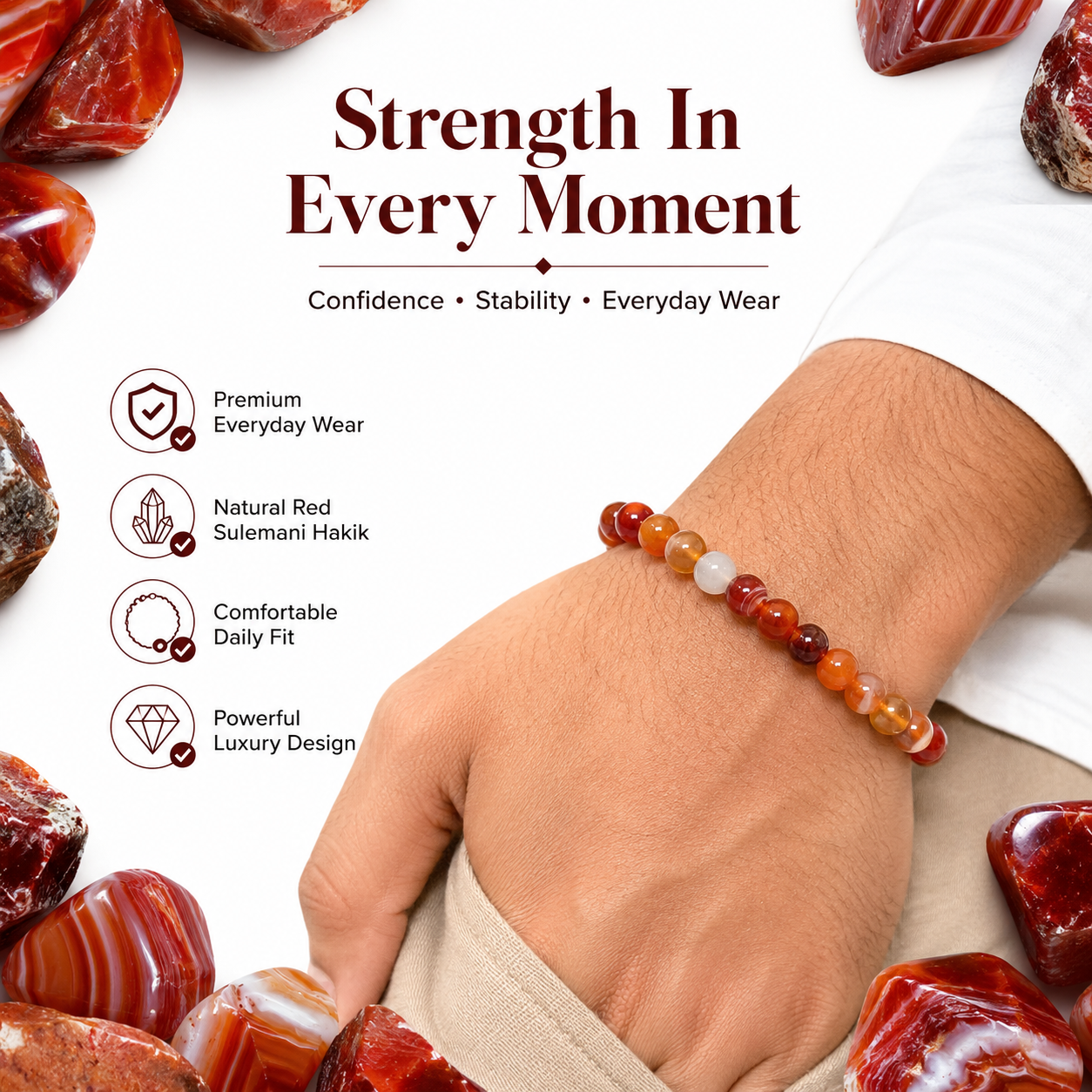 Natural Red Sulemani Hakik Bracelet 8mm