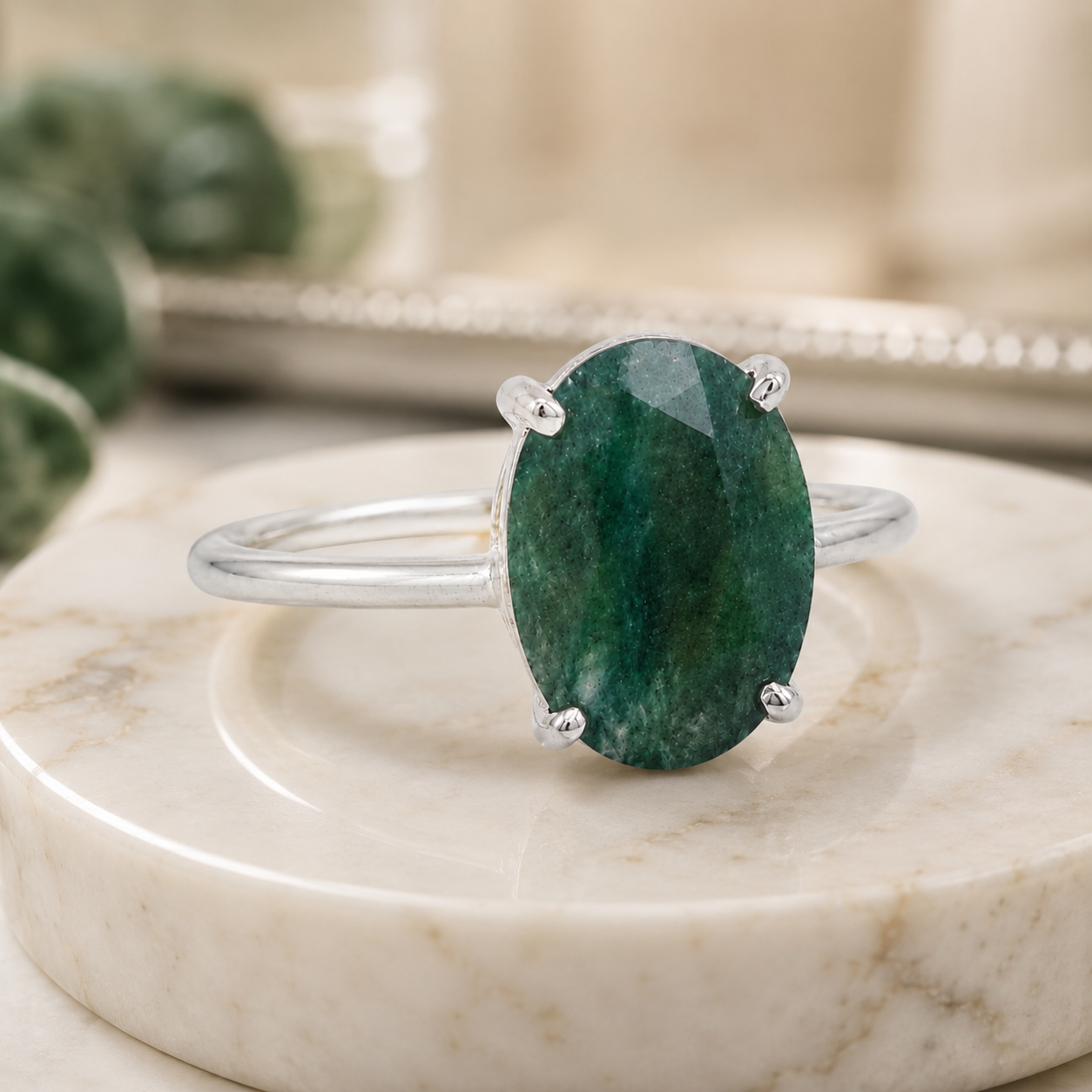 Natural Green Jade Adjustable Ring | Handmade Green Jade Gemstone Ring | Healing Crystal Jewelry