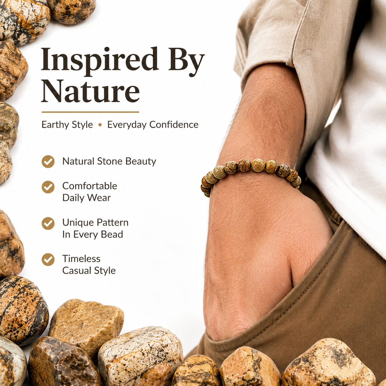 Natural Picture Jasper Bracelet 8mm