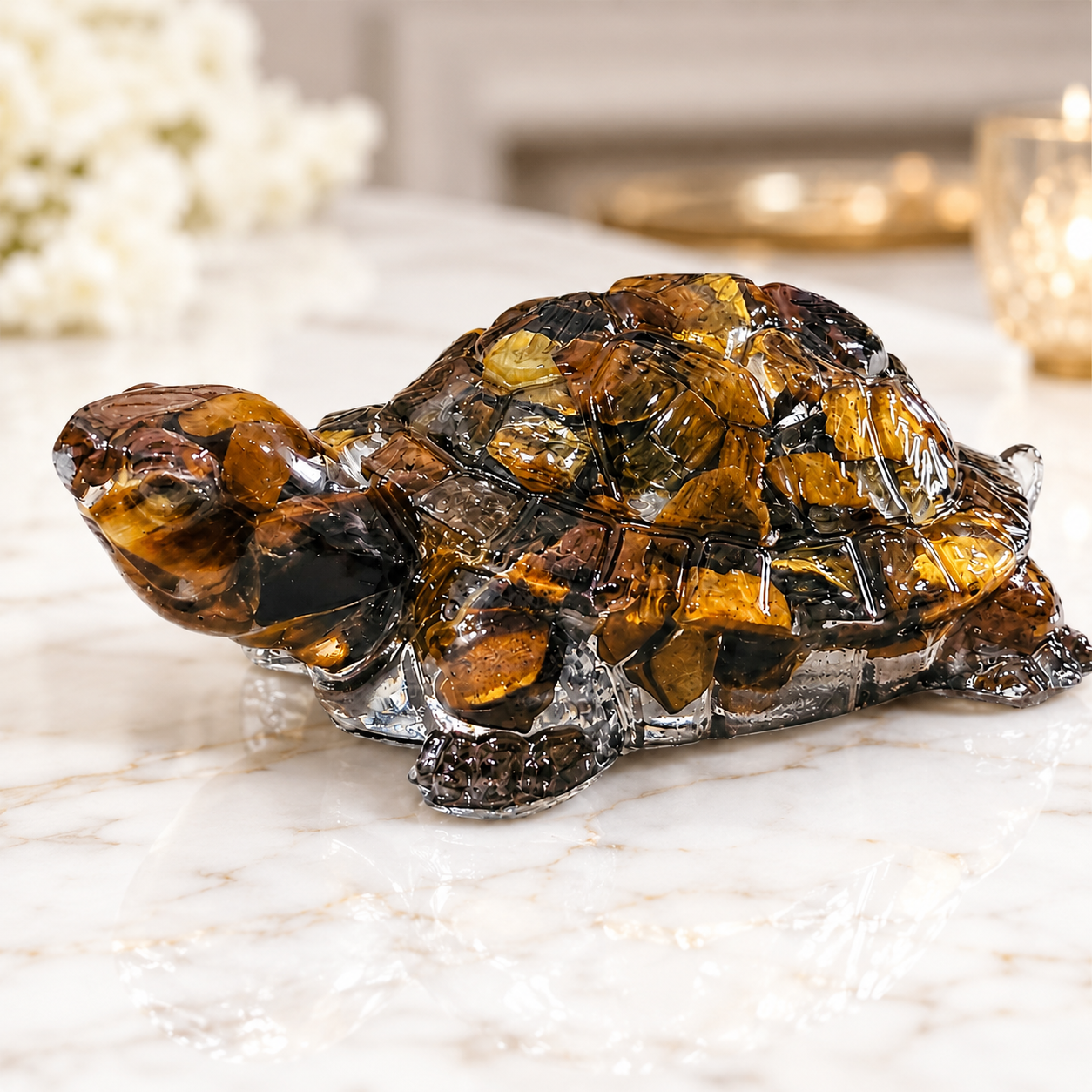 Natural Tiger Eye Tortoise – Handcrafted Crystal Tortoise