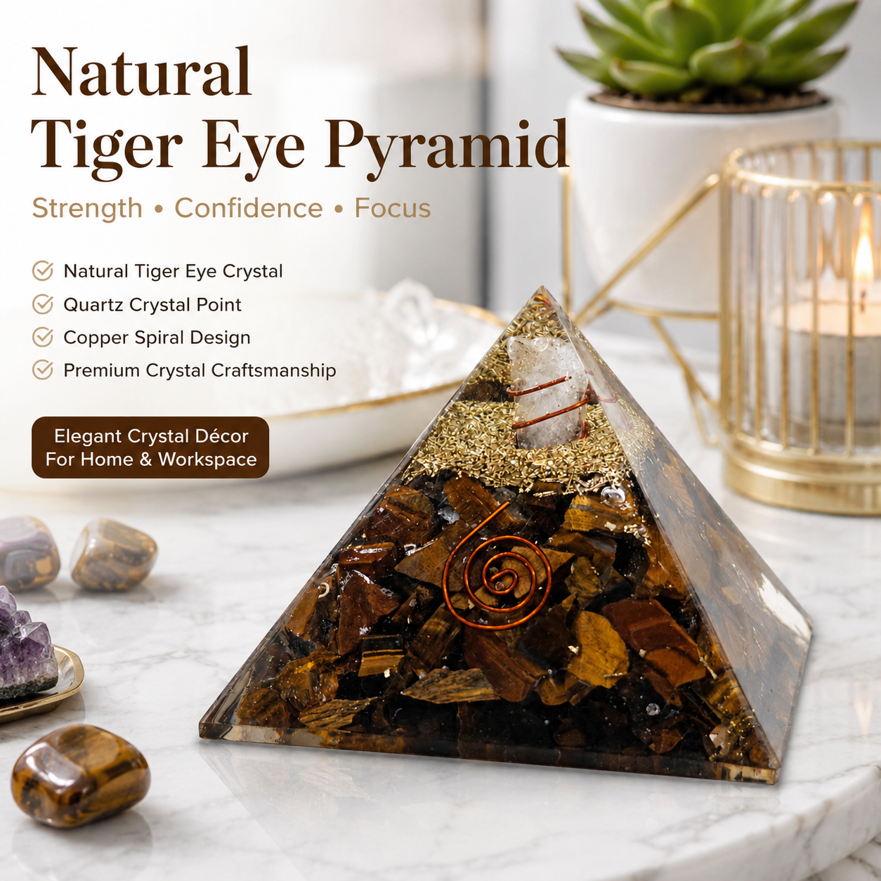 Natural Tiger Eye Orgonite Pyramid