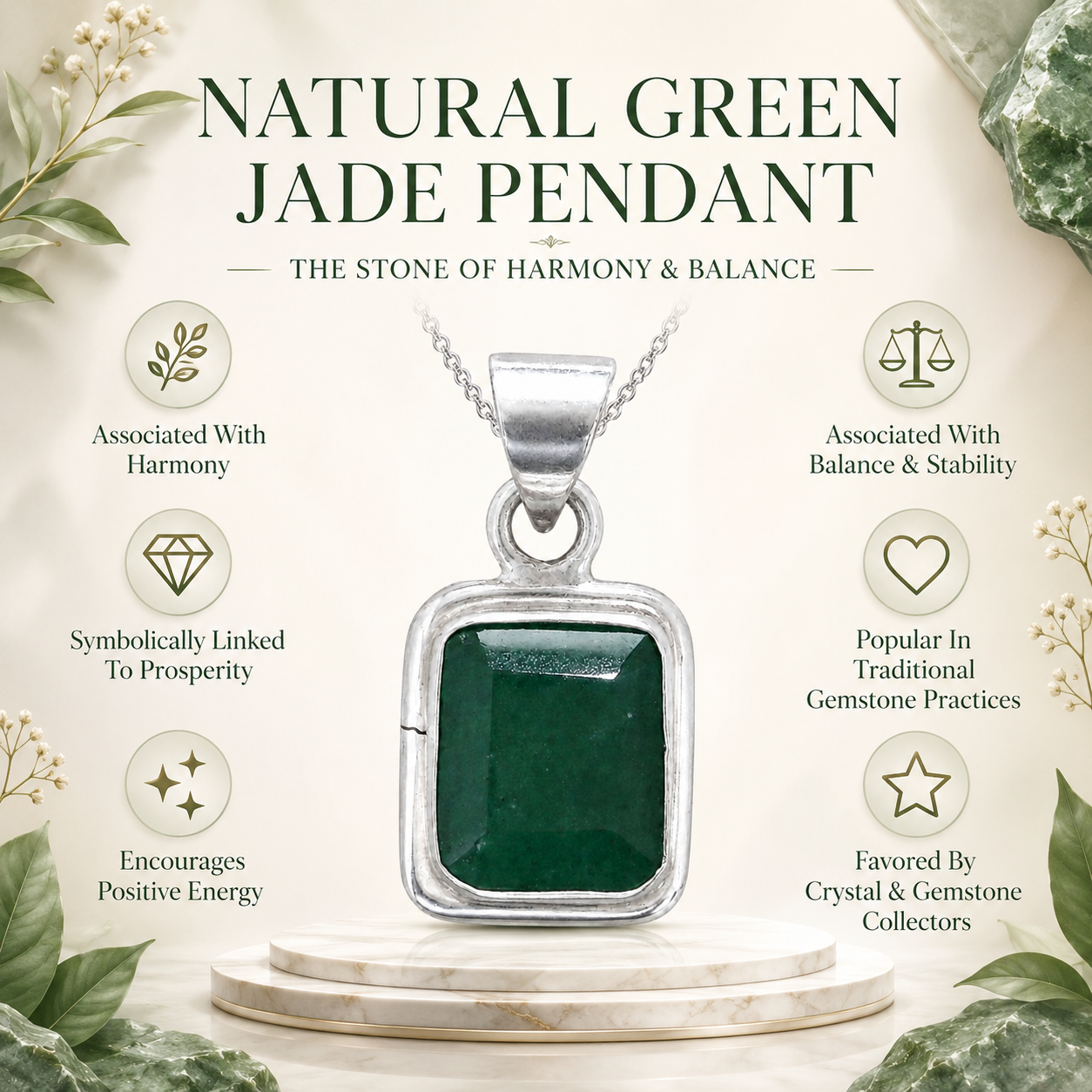 Natural Green Jade Pendant | Handmade Green Jade Gemstone Pendant | Healing Crystal Jewelry