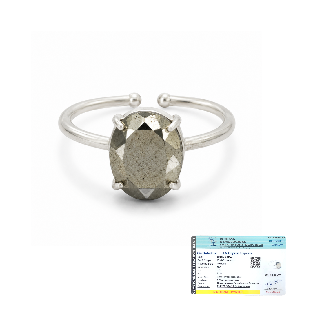 Natural Pyrite Adjustable Ring | Handmade Crystal Gemstone Ring | Healing Crystal Jewelry