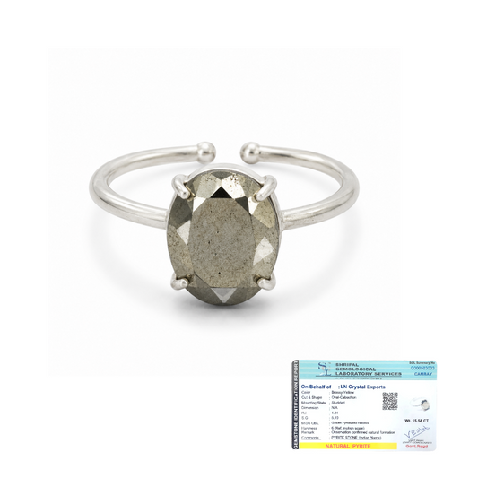 Natural Pyrite Adjustable Ring | Handmade Crystal Gemstone Ring | Healing Crystal Jewelry