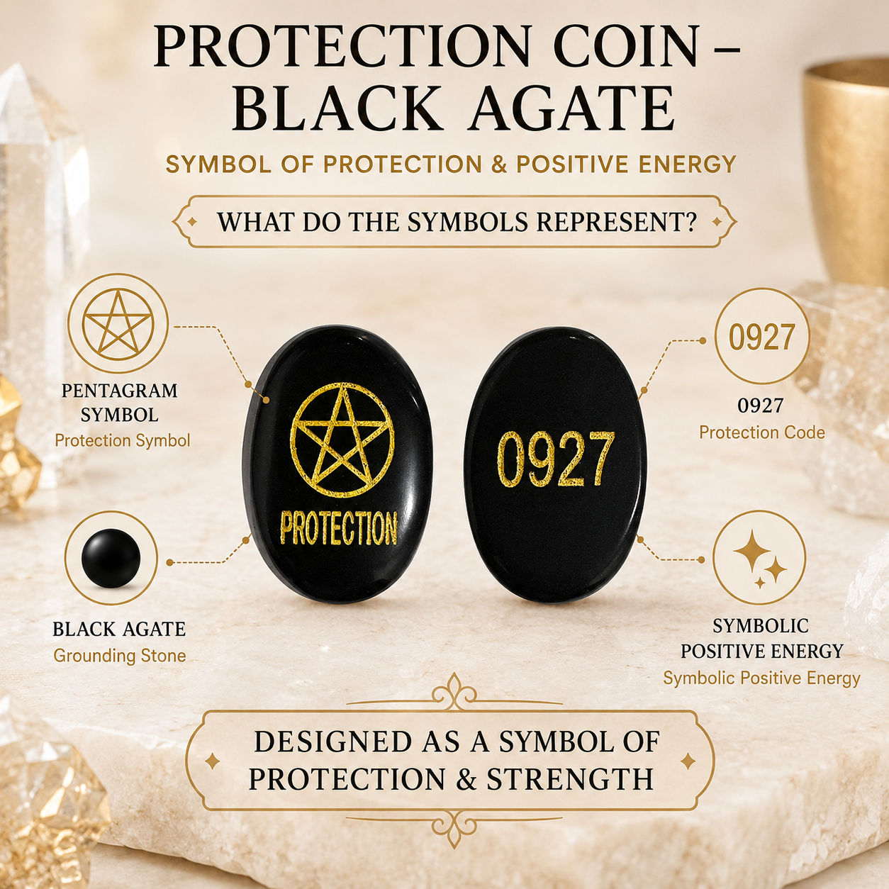 Natural Black Agate Protection Coin | Sacred Protection Energy Coin | Pocket Crystal for Positivity, Meditation & Spiritual Practices