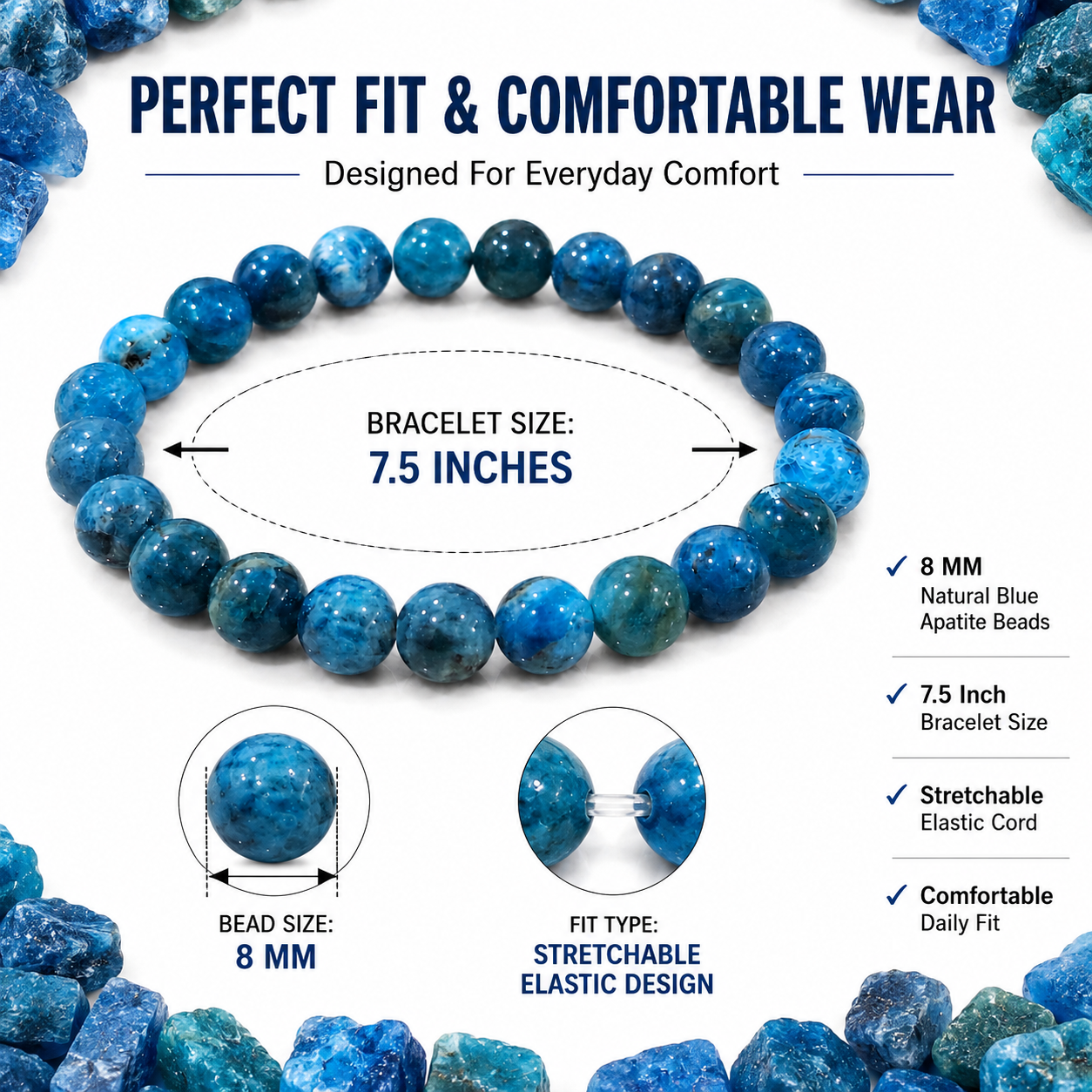 Natural Blue Apatite Bracelet 8mm