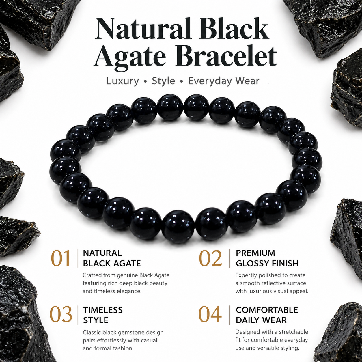 Black Agate Bracelet 8mm | Certified Protection, Strength & Grounding Bracelet