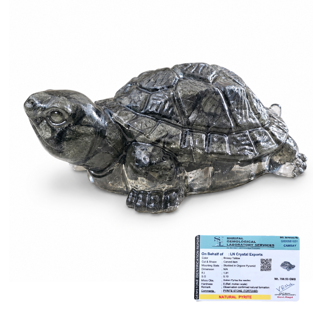 Natural Big Size Pyrite Tortoise – Handcrafted Crystal Tortoise Figurine