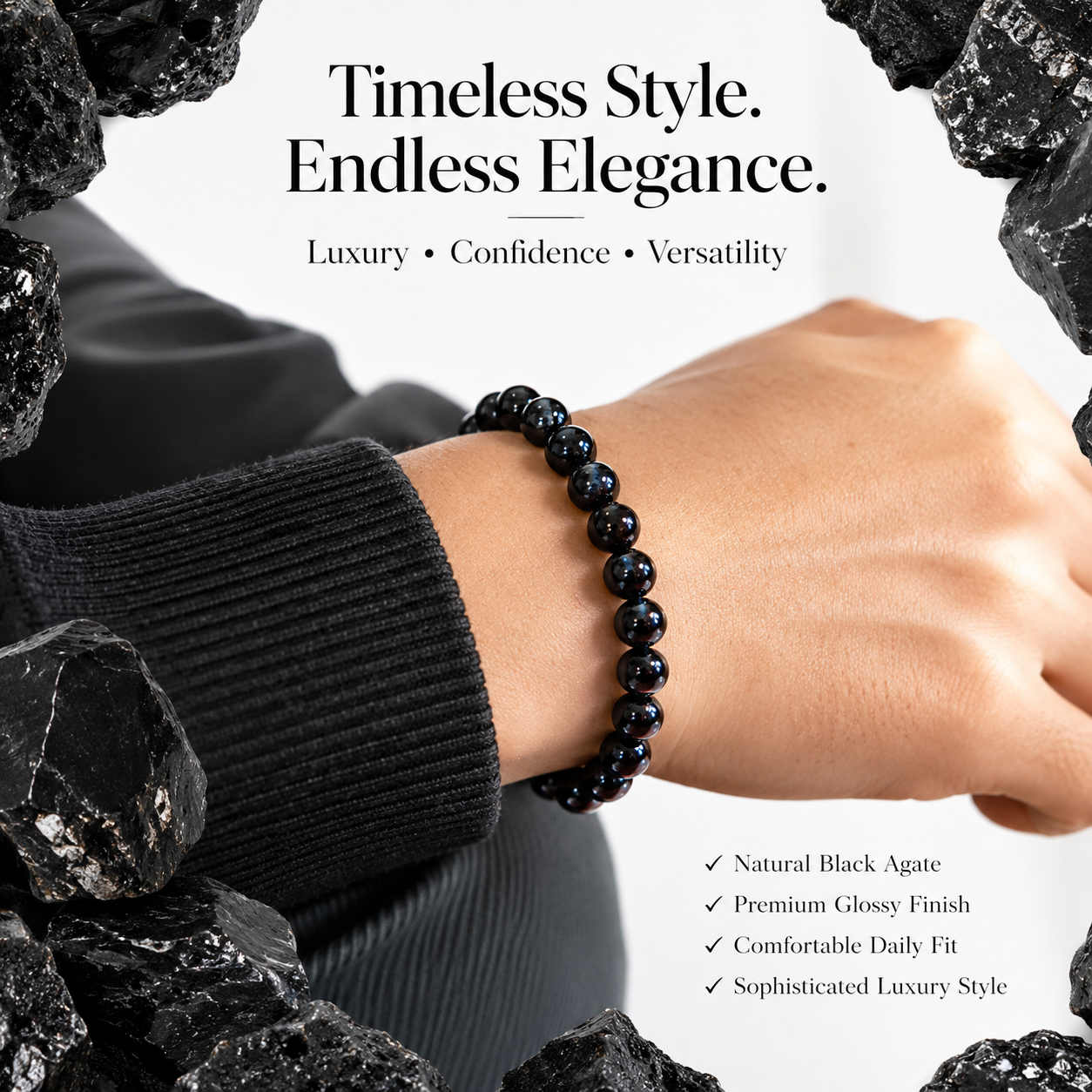 Black Agate Bracelet 8mm | Certified Protection, Strength & Grounding Bracelet