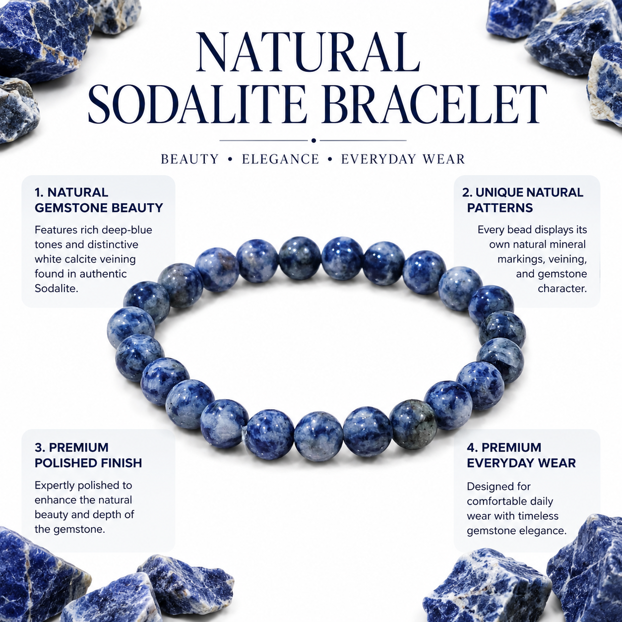 Natural Sodalite Bracelet 8mm | Certified Gemstone Bracelet
