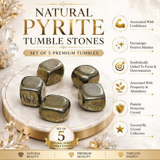 Natural Pyrite Tumble Stones | Set of 5 Premium Pyrite Crystal Tumbled Stones | Healing Crystal for Prosperity & Energy