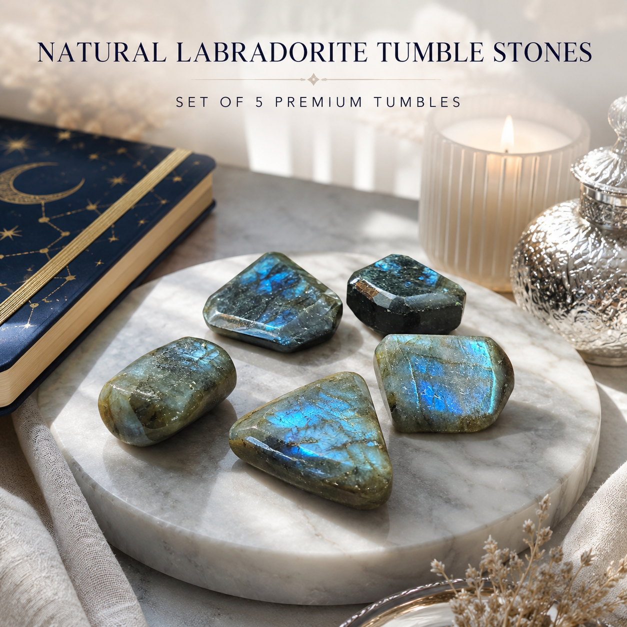 Natural Labradorite Tumble Stones | Set of 5 Premium Polished Labradorite Crystals | Intuition, Transformation & Protection Stones