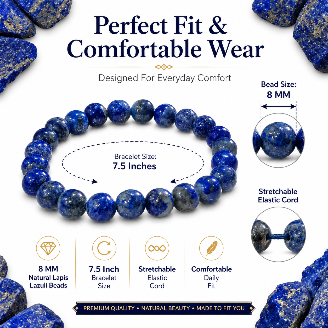 Natural Lapis Lazuli Bracelet 8mm
