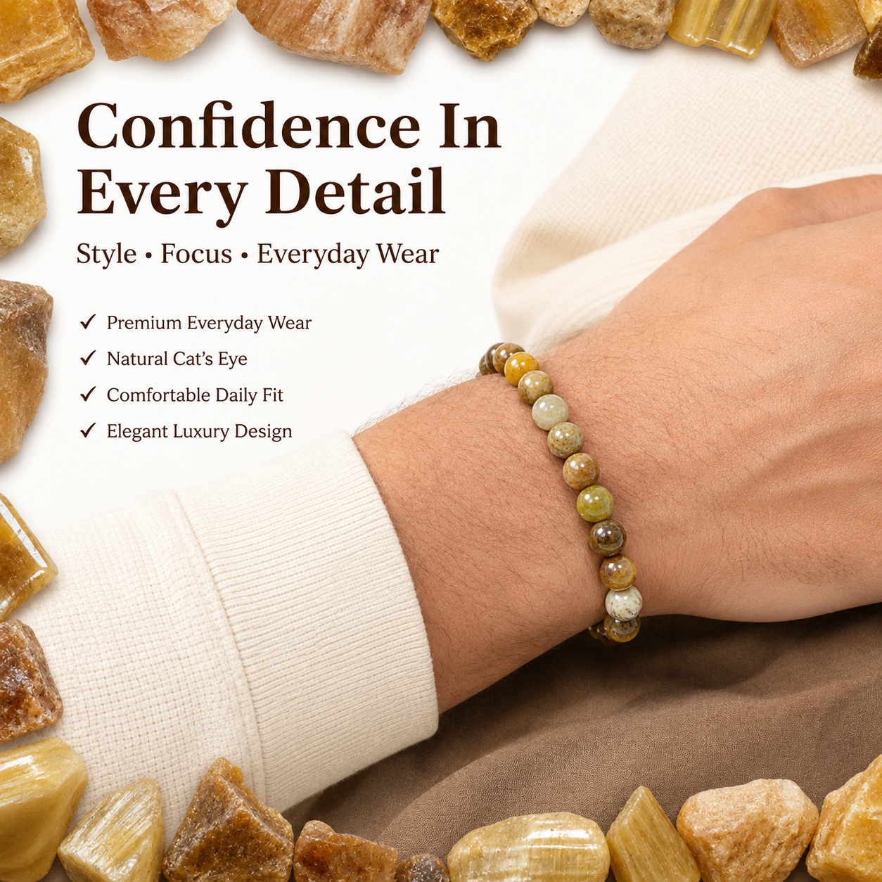 Natural Cat's Eye Bracelet 8mm | Certified Gemstone Bracelet
