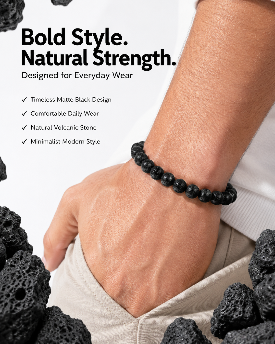 Natural Lava Stone Bracelet 8mm