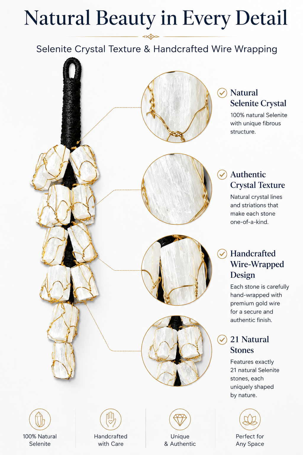 Selenite Crystal Hanging Decor | Natural Home & Meditation Decor