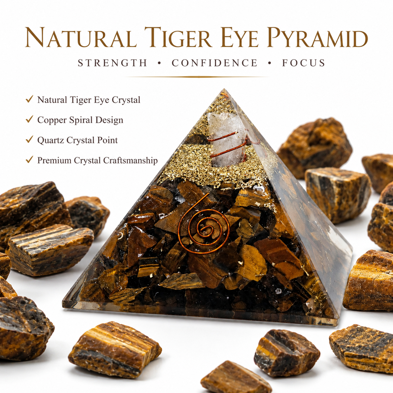 Natural Tiger Eye Orgonite Pyramid