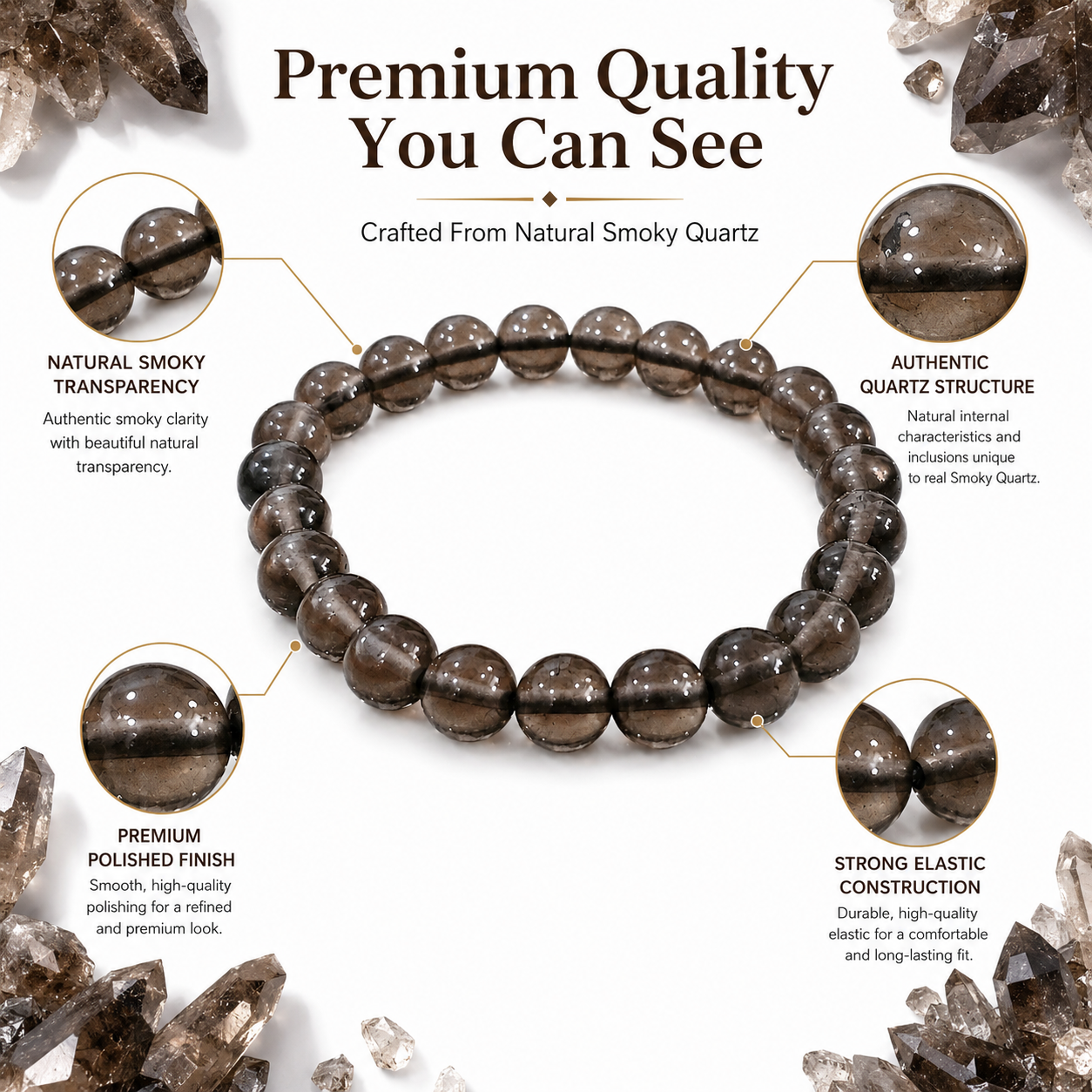 Natural Smoky Quartz Bracelet 8mm