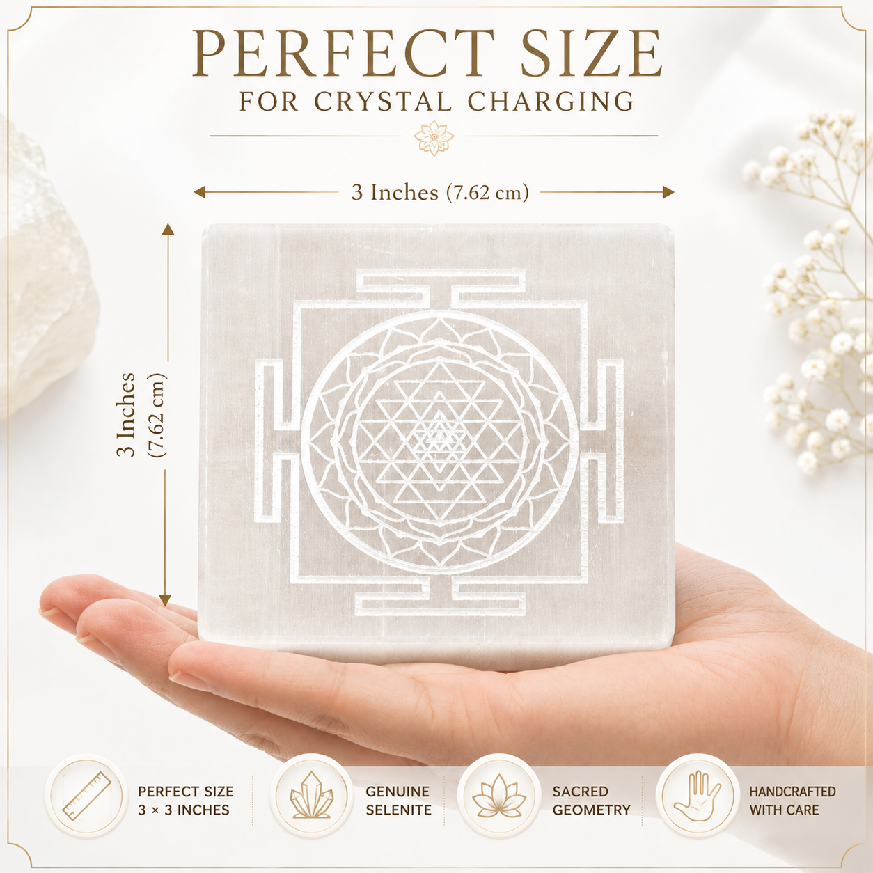 Shree Yantra Selenite Charging Plate – Natural Crystal Cleansing & Charging Plate