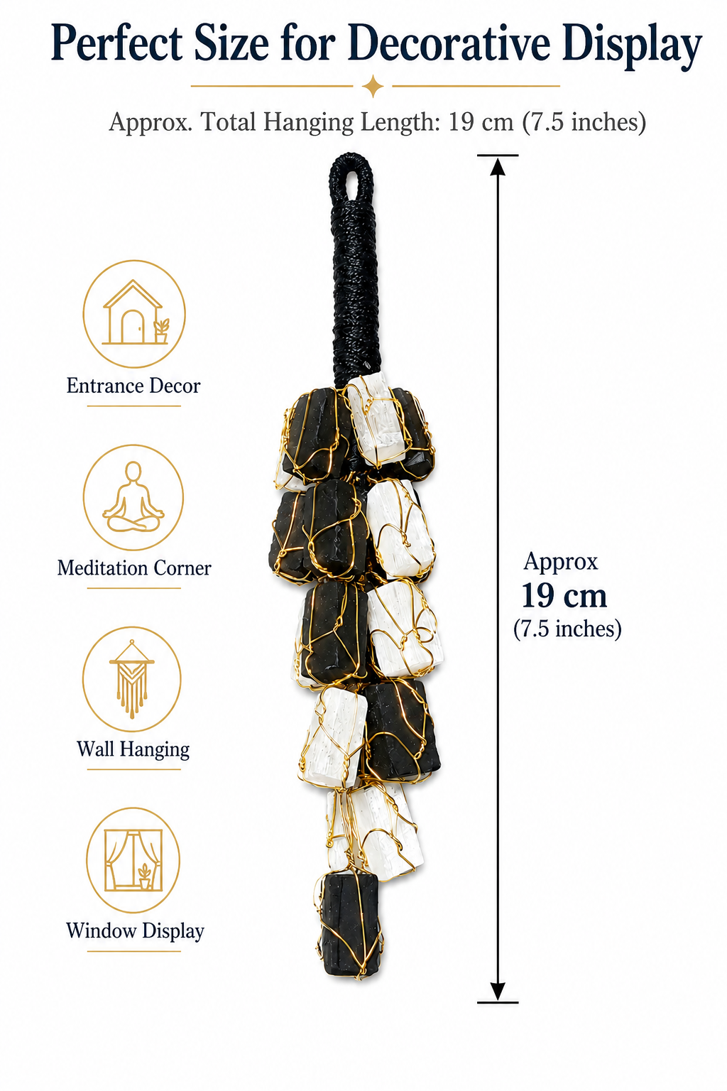 Selenite & Black Tourmaline Hanging Decor | Natural Crystal Home Decor