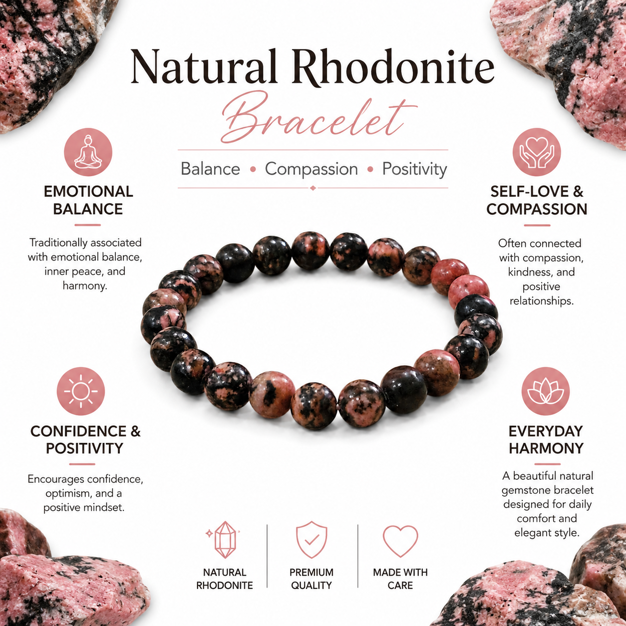 Natural Rhodonite Bracelet 8mm