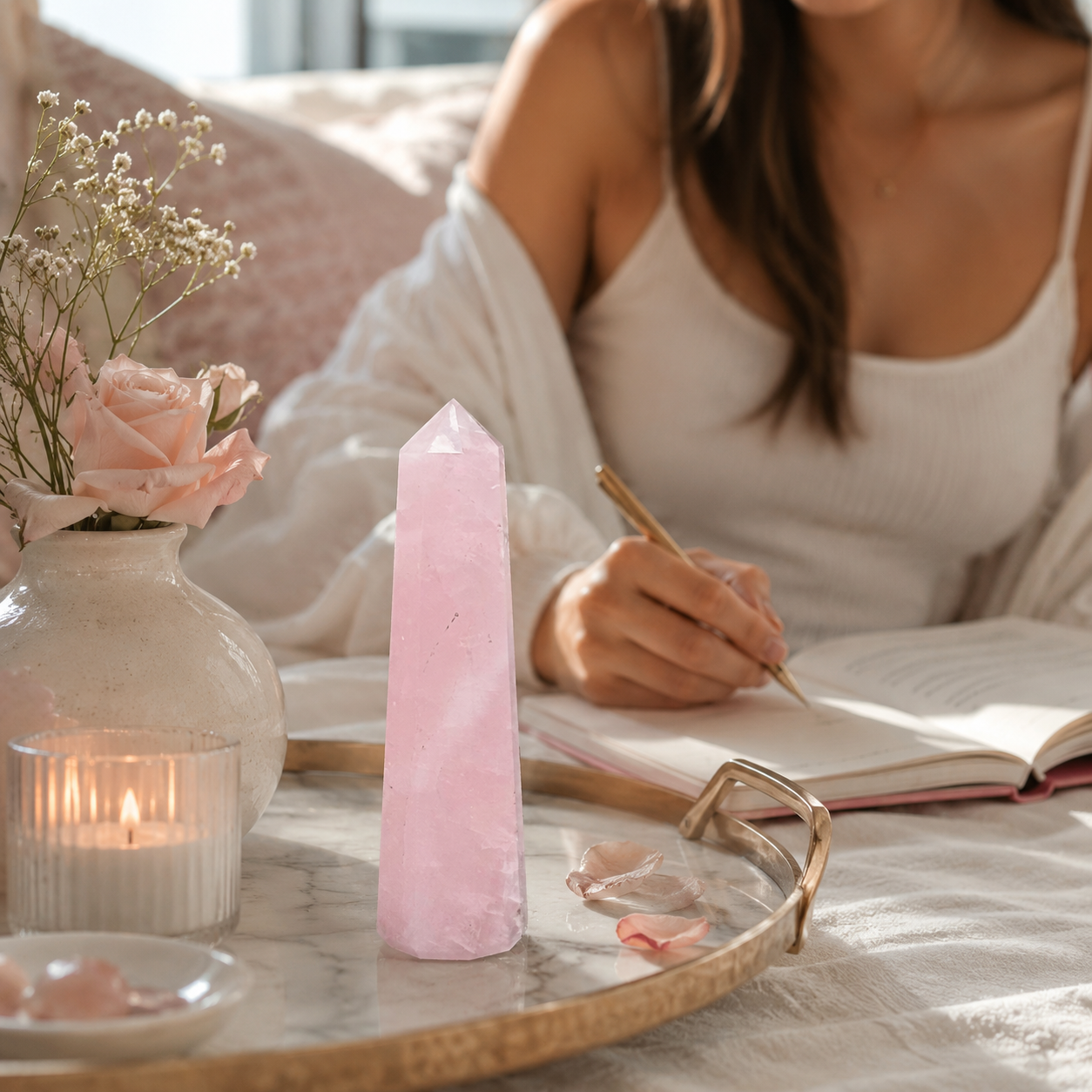 Natural Rose Quartz Healing Tower | Premium Polished Rose Quartz Crystal Point | Love, Harmony & Meditation Crystal
