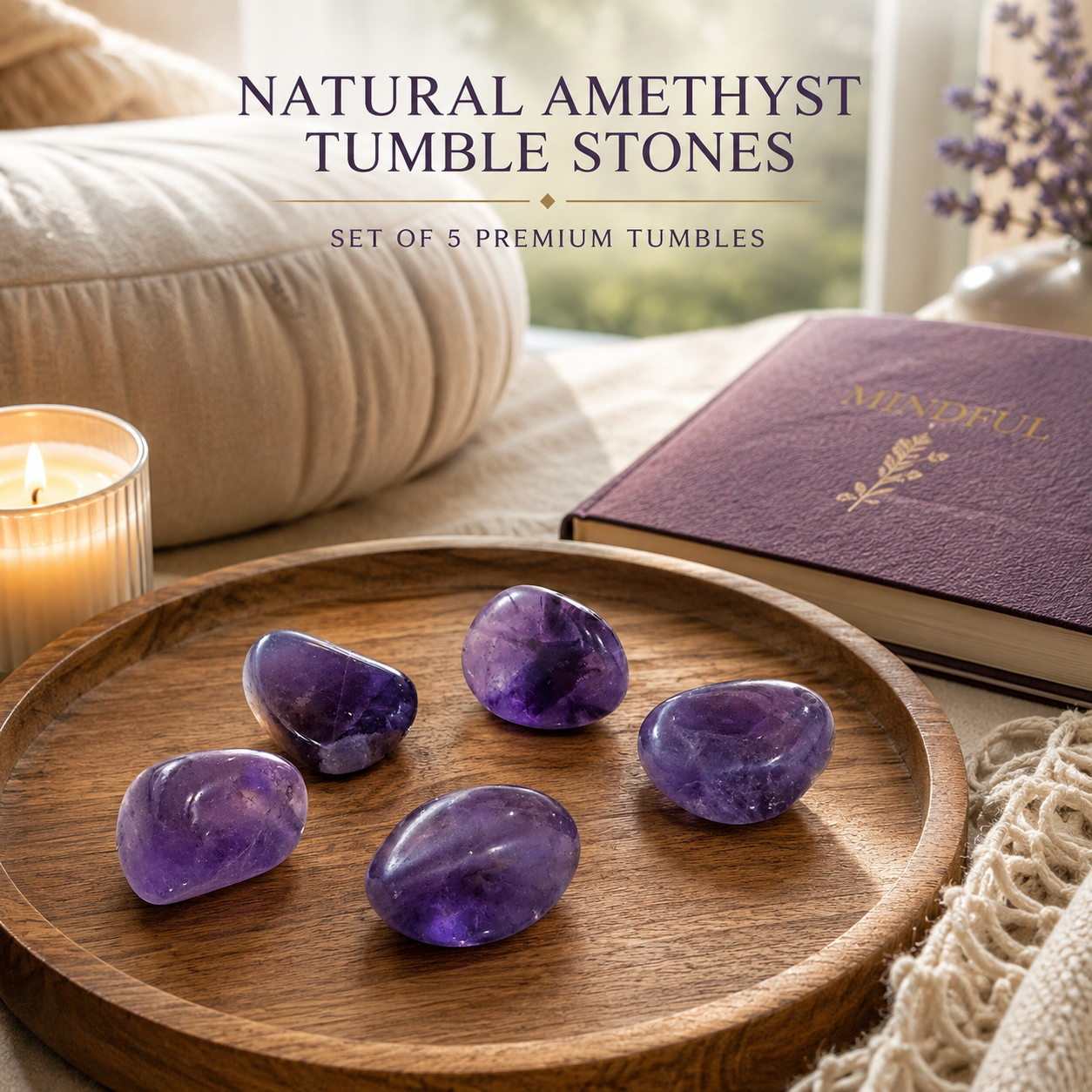 Natural Amethyst Tumble Stones | Set of 5 Premium Amethyst Crystal Tumbled Stones | Healing Crystal for Peace & Spiritual Growth