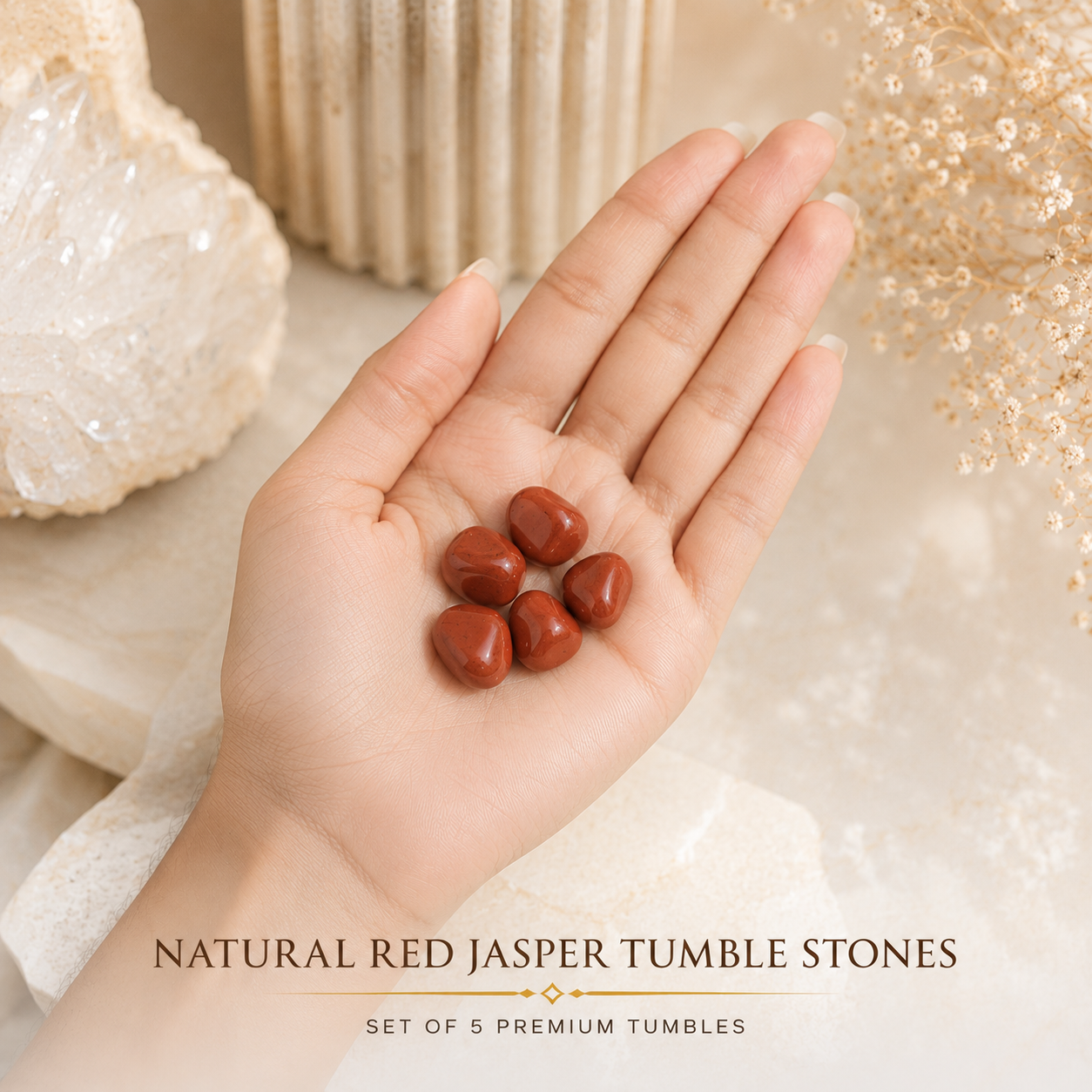 Natural Red Jasper Tumble Stones | Set of 5 Premium Red Jasper Crystal Tumbled Stones | Healing Crystal for Strength & Grounding