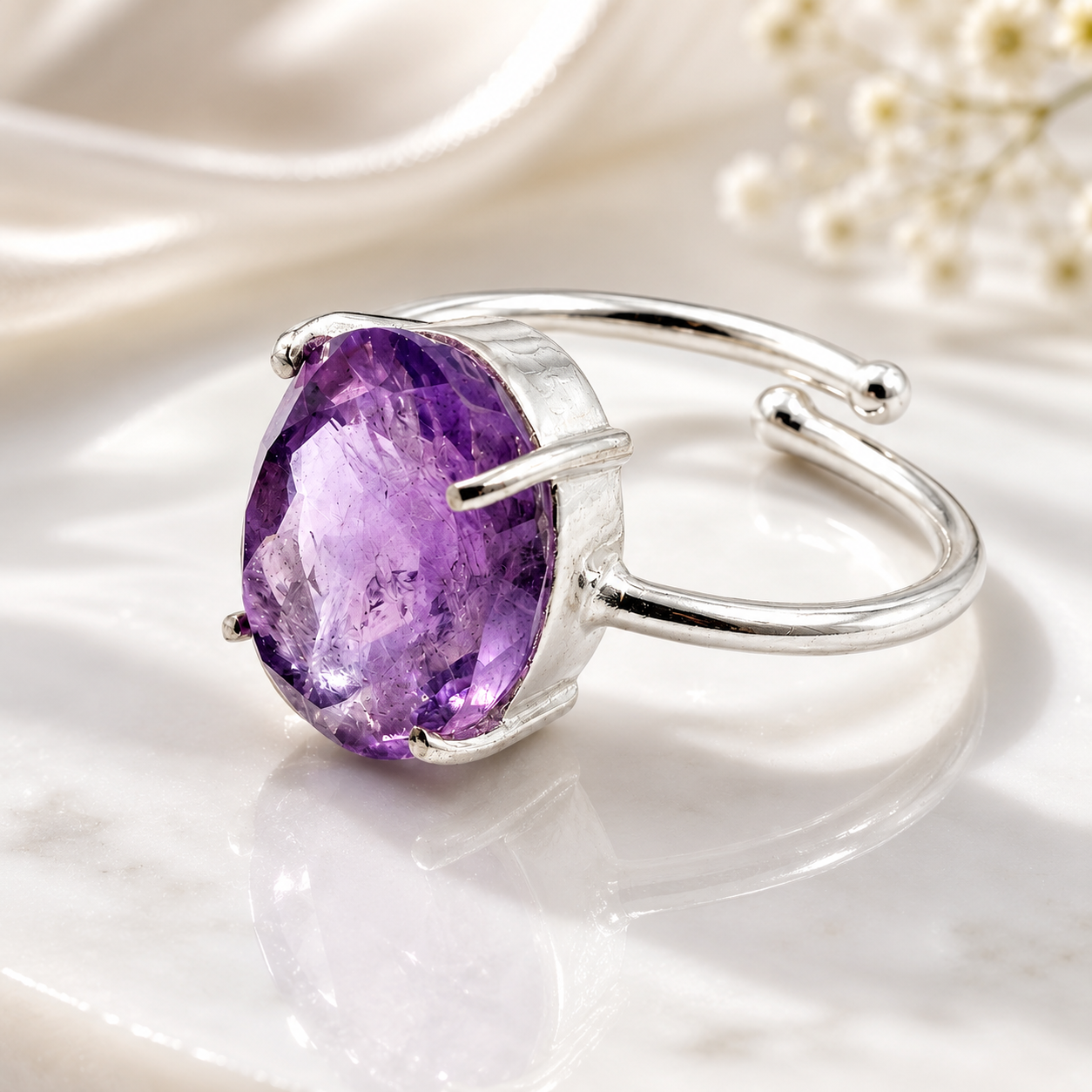 Natural Amethyst Adjustable Ring | Handmade Crystal Gemstone Ring | Healing Crystal Jewelry