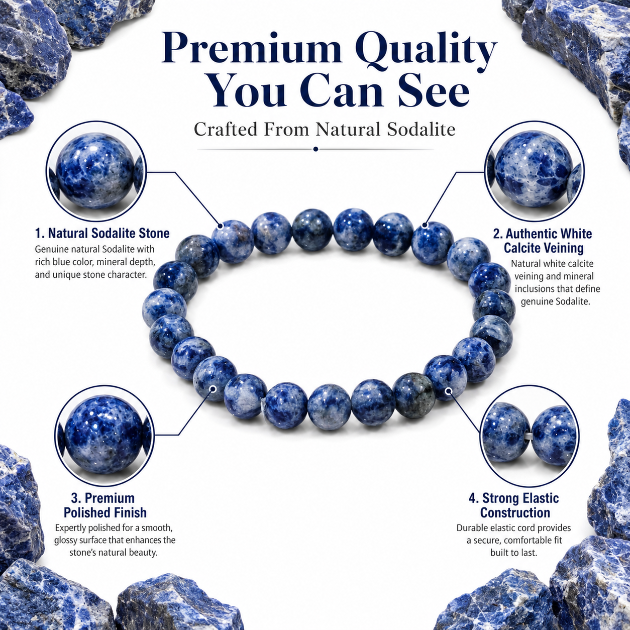 Natural Sodalite Bracelet 8mm | Certified Gemstone Bracelet