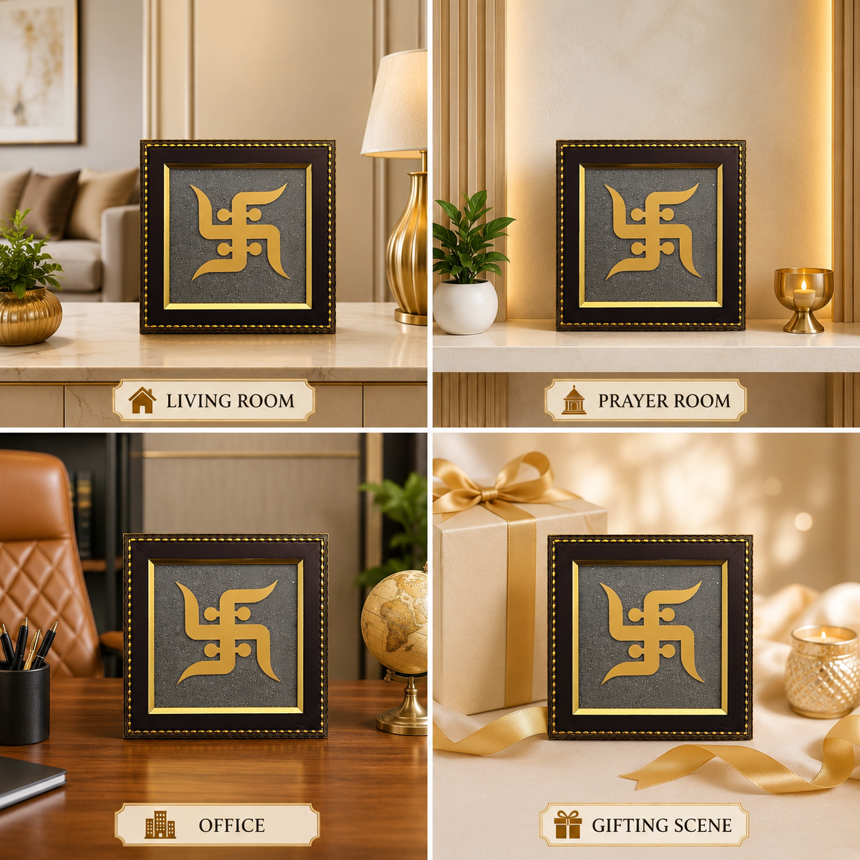 Natural Pyrite Swastik Frame | Sacred Swastik Symbol Wall Décor | Handcrafted Spiritual Frame for Home & Office