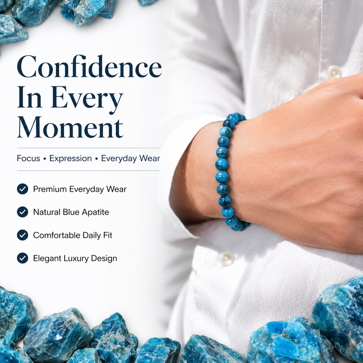Natural Blue Apatite Bracelet 8mm